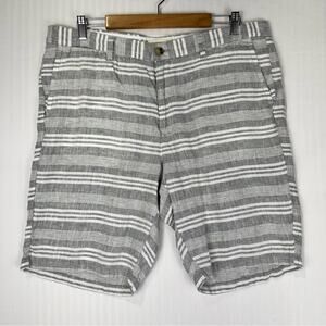 1901 Regular Fit %100 Linen White/Gray Striped Men's Shorts Size 38 Coastal Boho